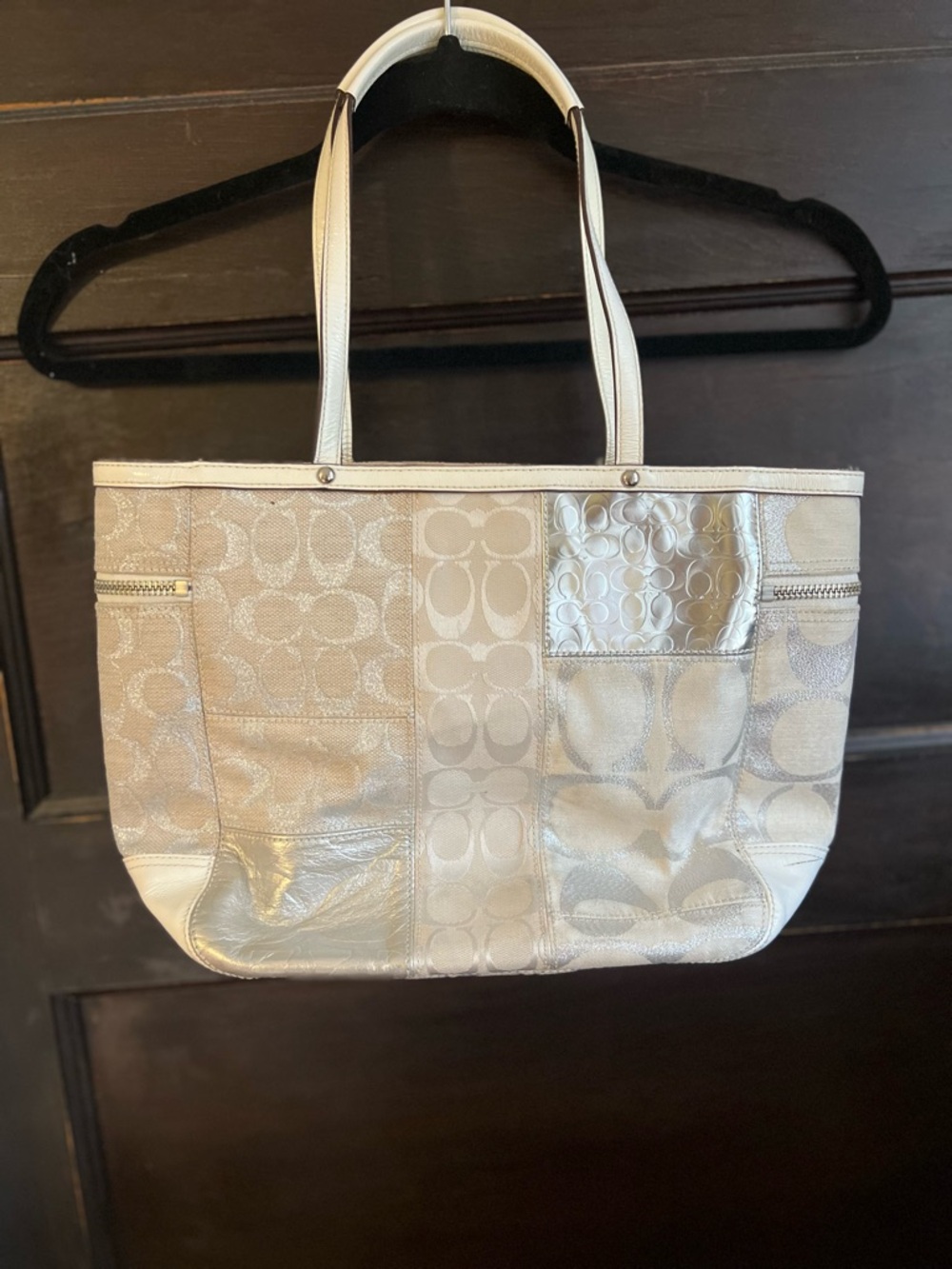 Coach Metallic Cream Patchwork Tote